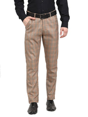 Indian Needle Men's Brown Cotton Checked Formal Trousers - FGP_267Brown_30