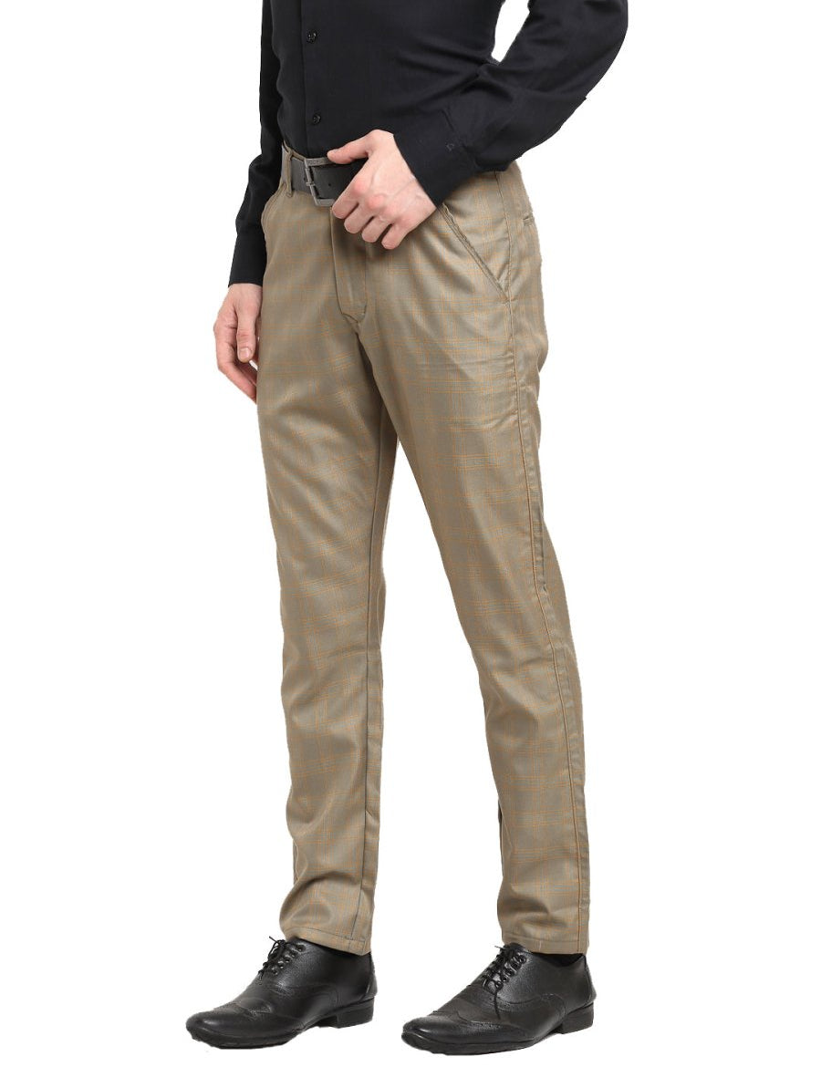 Indian Needle Men's Brown Cotton Checked Formal Trousers - FGP_267Dark-Brown_30