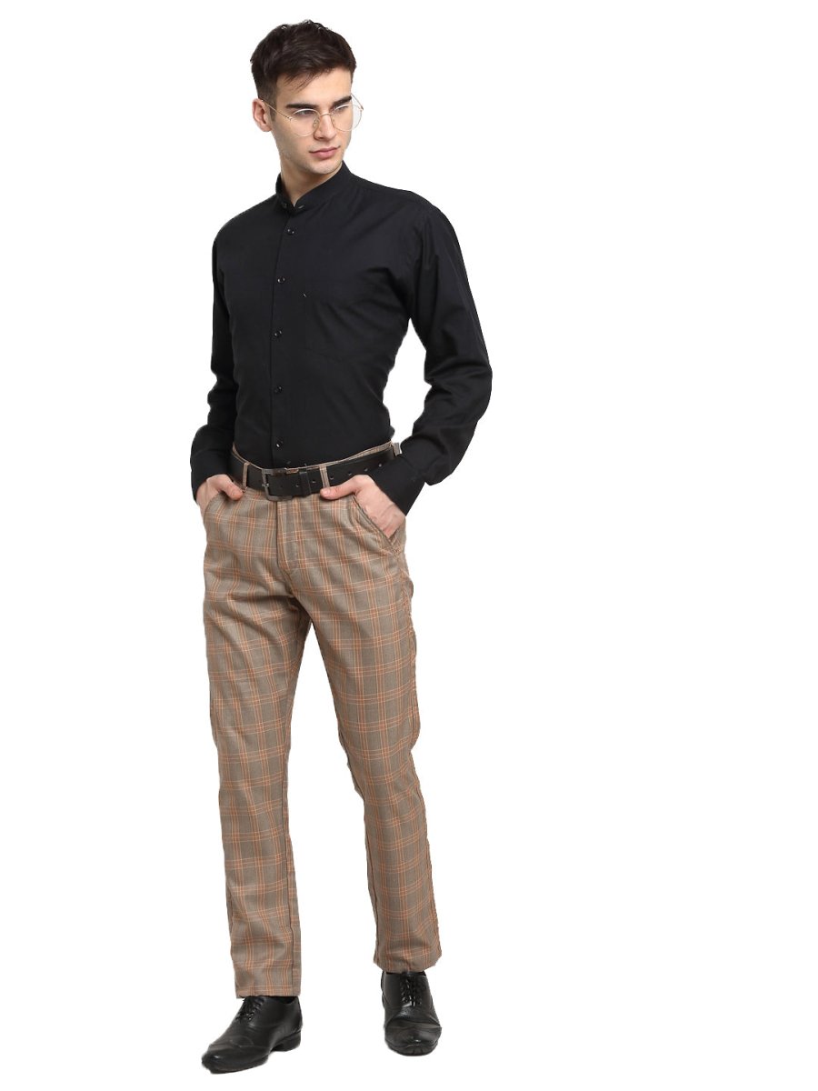 Indian Needle Men's Brown Cotton Checked Formal Trousers - FGP_267Brown_30