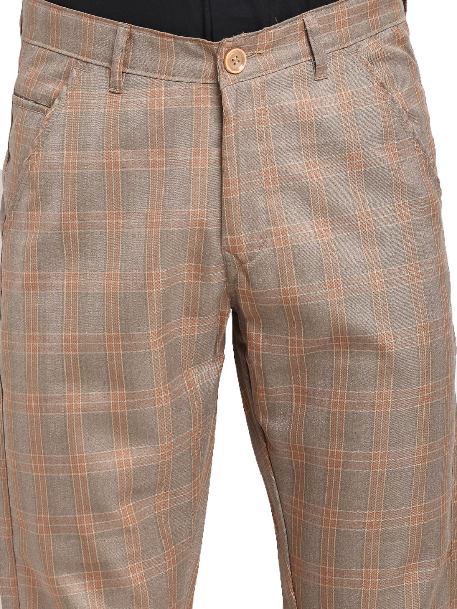 Indian Needle Men's Brown Cotton Checked Formal Trousers - FGP_267Brown_30