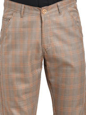 Indian Needle Men's Brown Cotton Checked Formal Trousers - FGP_267Brown_30