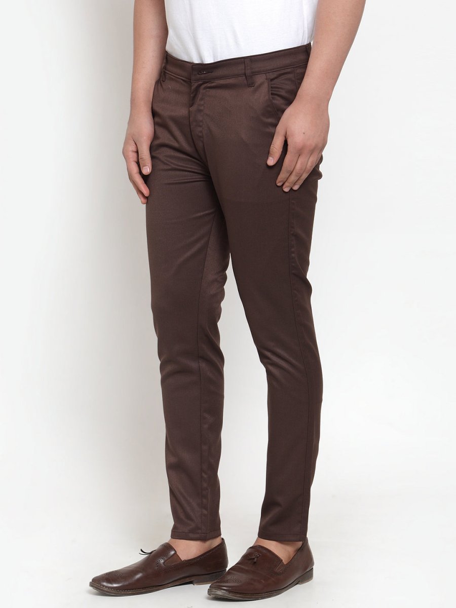 Indian Needle Men's Brown Solid Formal Trousers - FGP_253Coffee_30