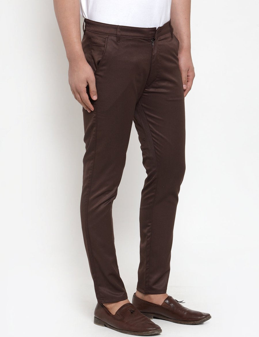 Indian Needle Men's Brown Solid Formal Trousers - FGP_253Coffee_30