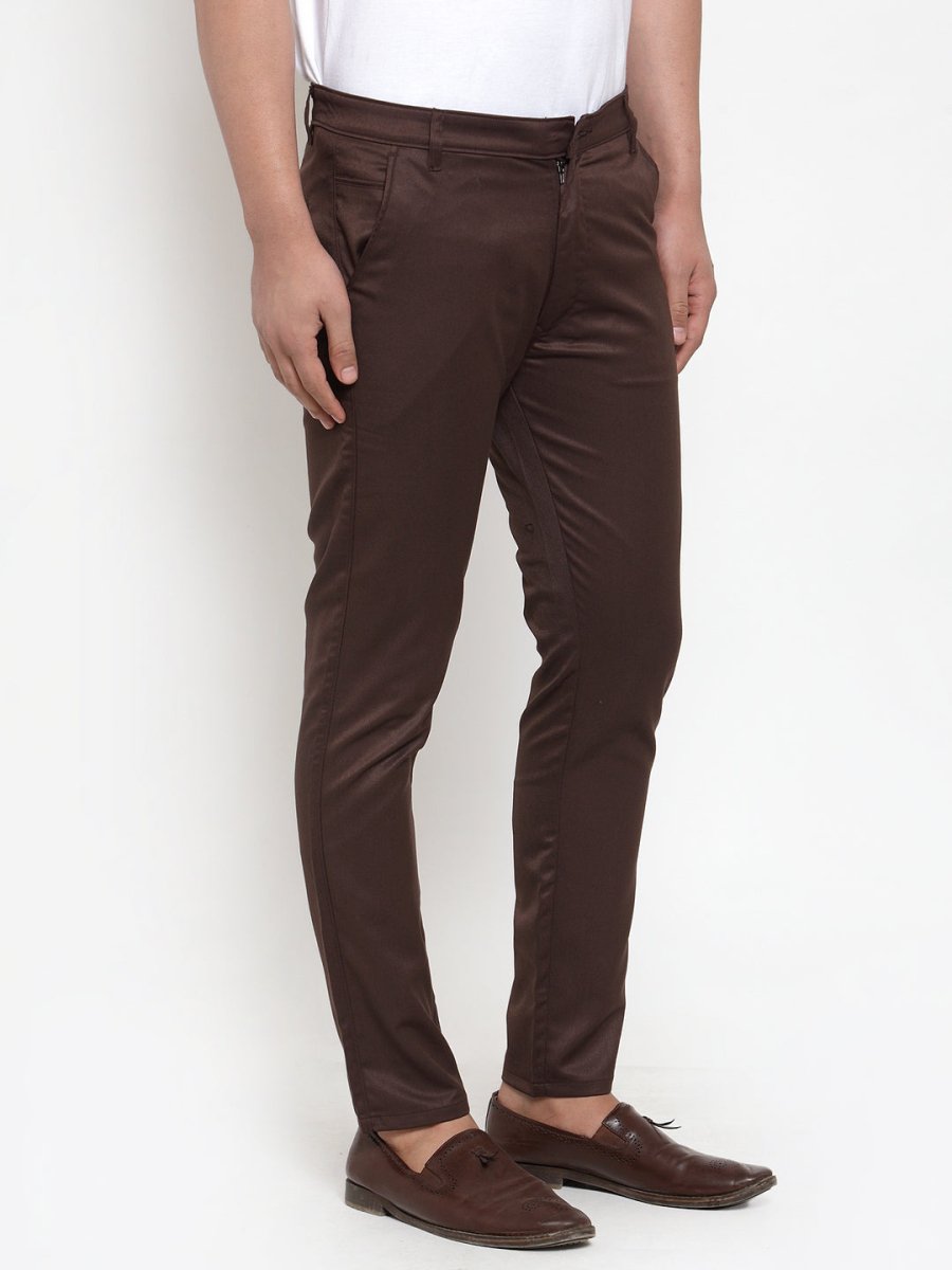 Indian Needle Men's Brown Solid Formal Trousers - FGP_253Coffee_30