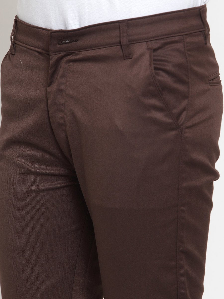 Indian Needle Men's Brown Solid Formal Trousers - FGP_253Coffee_30