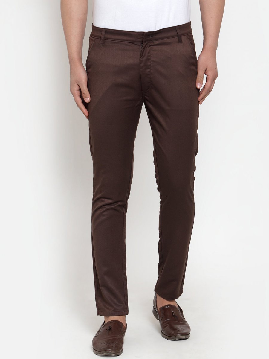 Indian Needle Men's Brown Solid Formal Trousers - FGP_253Coffee_30