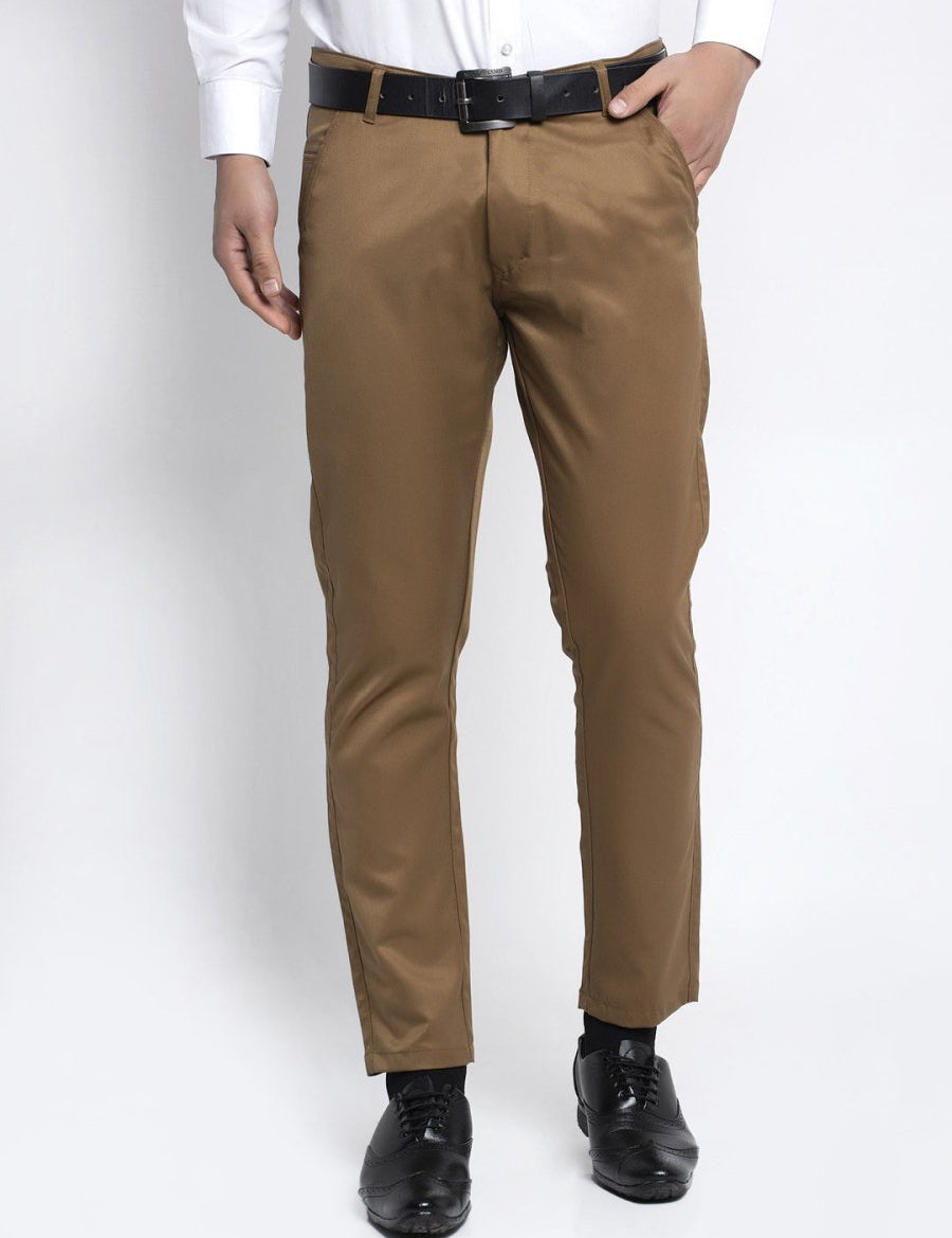 Indian Needle Men's Brown Tapered Fit Formal Trousers - FGP_253Brown_30