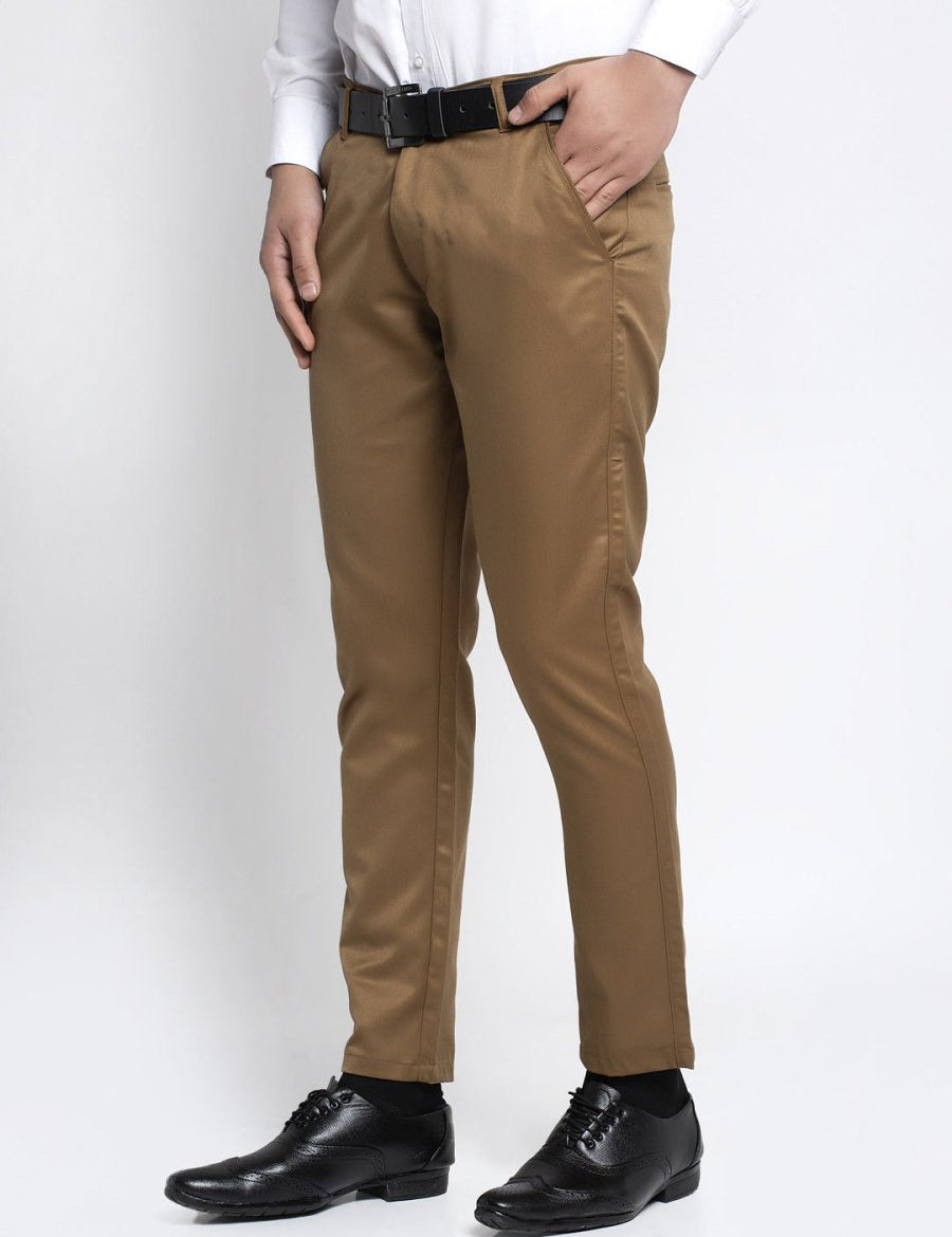Indian Needle Men's Brown Tapered Fit Formal Trousers - FGP_253Brown_30