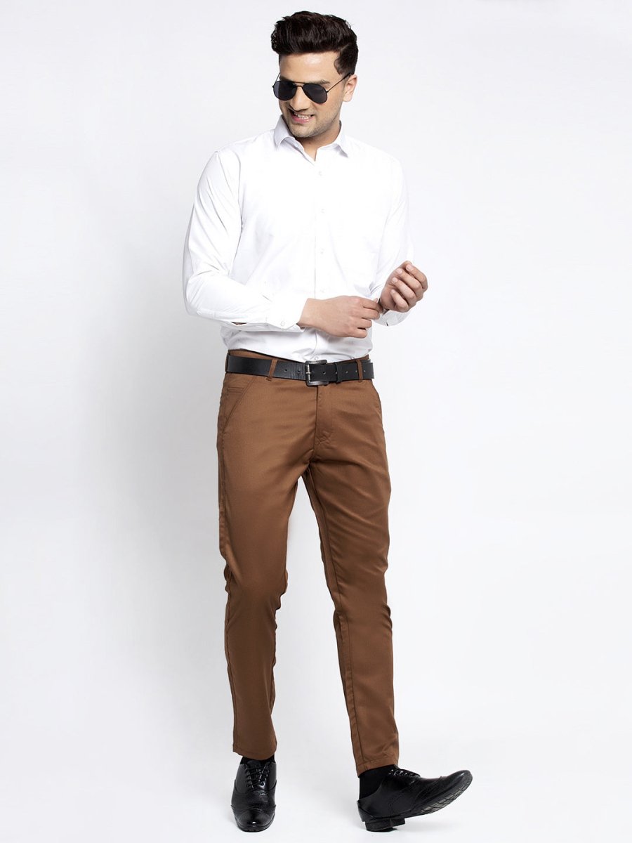 Indian Needle Men's Brown Tapered Fit Formal Trousers - FGP_253Dark-Brown_30
