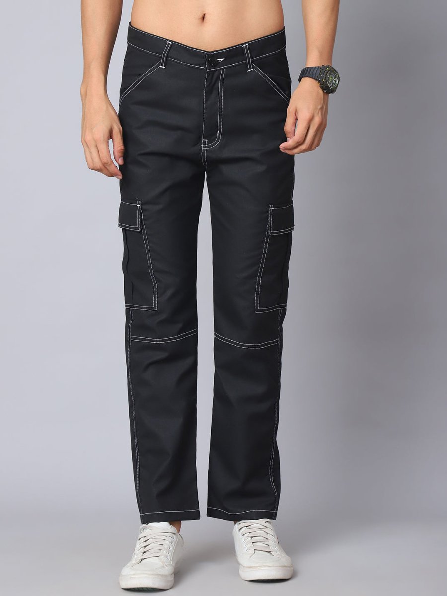 Indian needle Men's Casual Cotton Blend Solid Cargo Pants - KGP_156Black_30