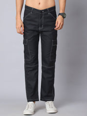 Indian needle Men's Casual Cotton Blend Solid Cargo Pants - KGP_156Black_30