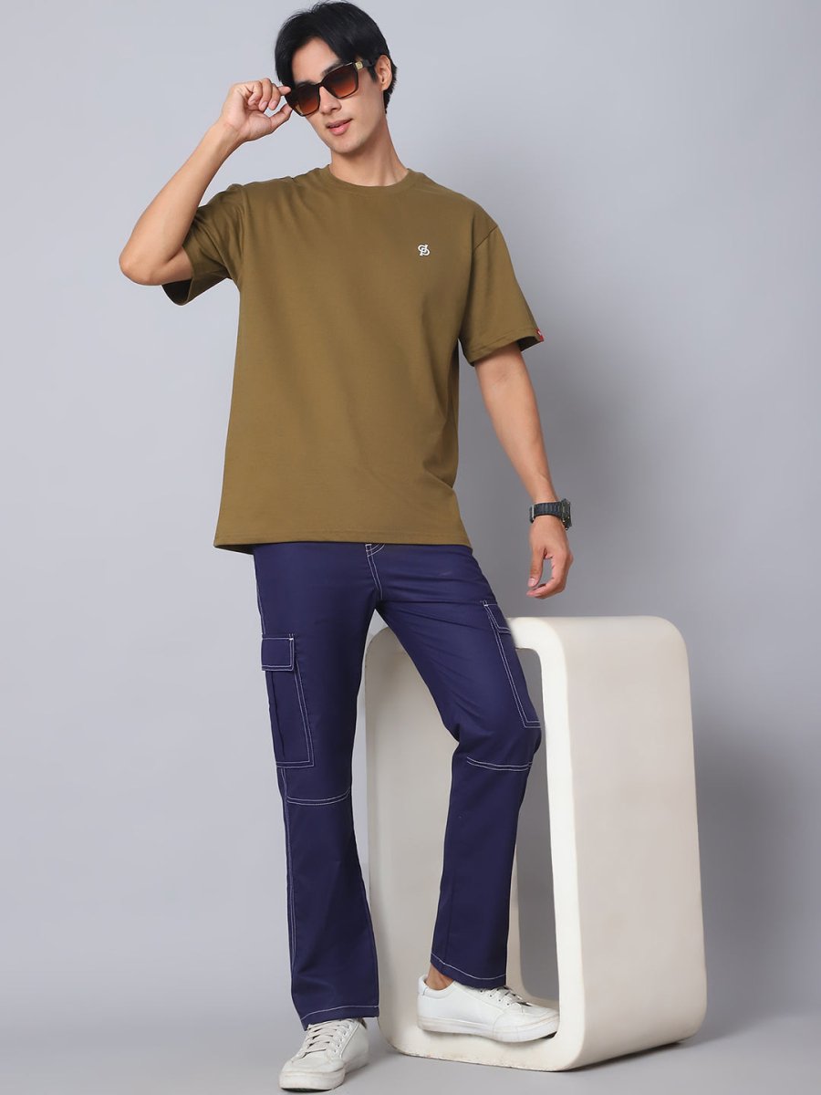 Indian needle Men's Casual Cotton Blend Solid Cargo Pants - KGP_156Navy_30