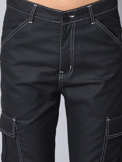Indian needle Men's Casual Cotton Blend Solid Cargo Pants - KGP_156Black_30