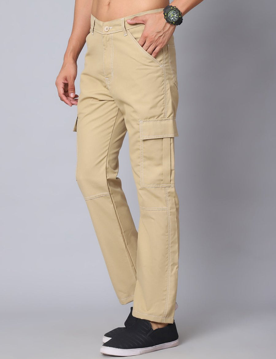 Indian needle Men's Casual Cotton Blend Solid Cargo Pants - KGP_156Beige_30