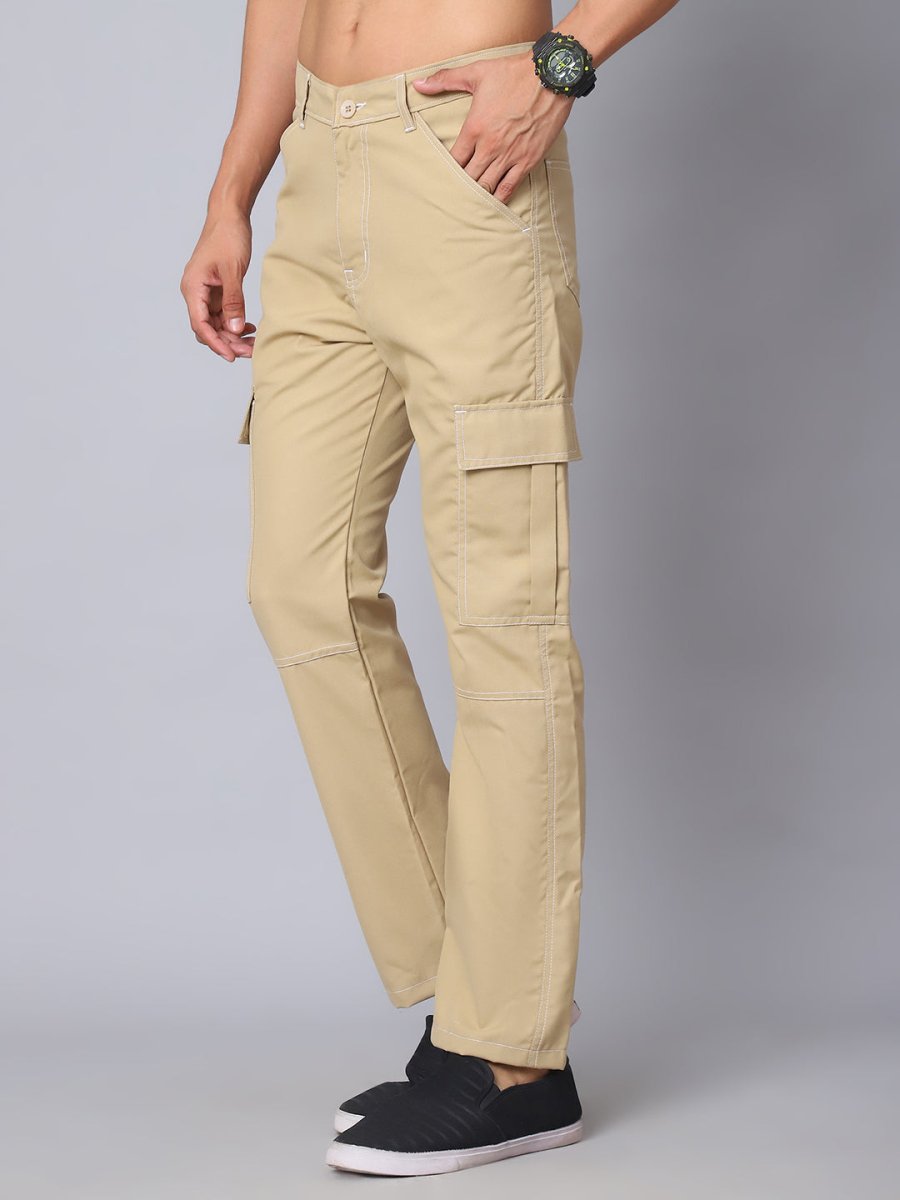 Indian needle Men's Casual Cotton Blend Solid Cargo Pants - KGP_156Beige_30