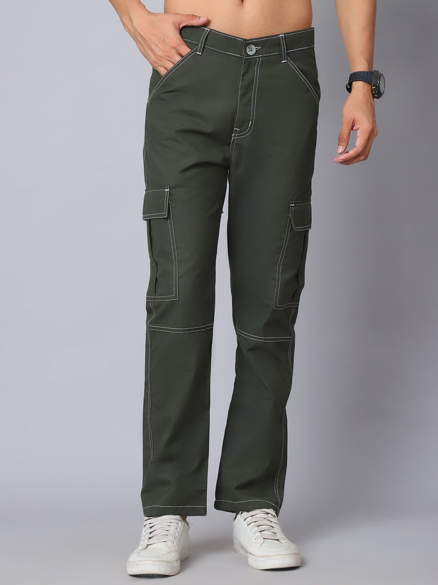 Indian needle Men's Casual Cotton Blend Solid Cargo Pants - KGP_156Olive_30