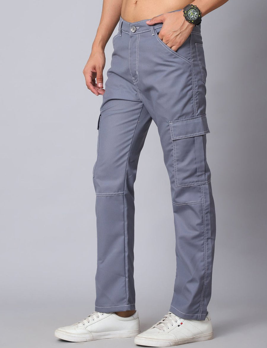 Indian needle Men's Casual Cotton Blend Solid Cargo Pants - KGP_156Light-Grey_30