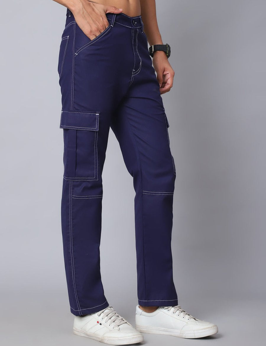 Indian needle Men's Casual Cotton Blend Solid Cargo Pants - KGP_156Navy_30
