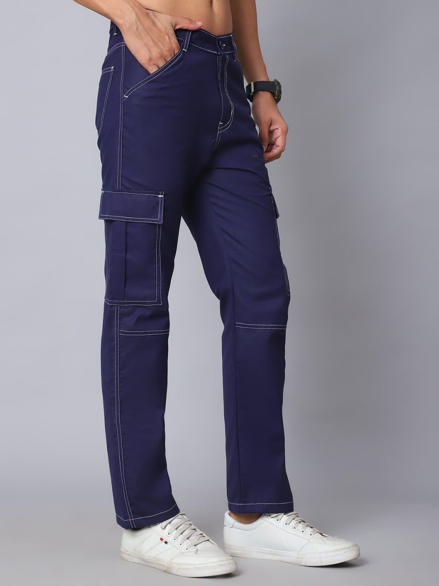 Indian needle Men's Casual Cotton Blend Solid Cargo Pants - KGP_156Navy_30