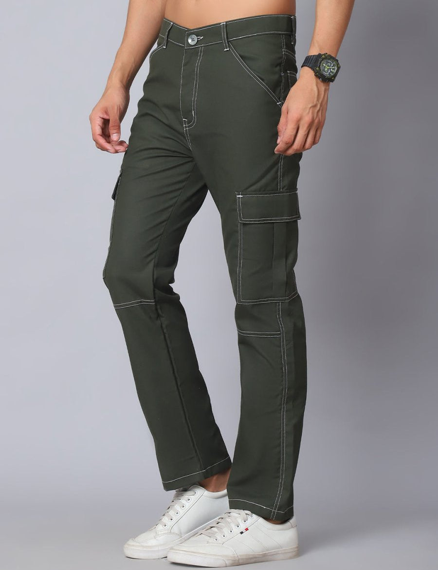 Indian needle Men's Casual Cotton Blend Solid Cargo Pants - KGP_156Olive_30