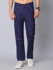Indian needle Men's Casual Cotton Blend Solid Cargo Pants - KGP_156Navy_30