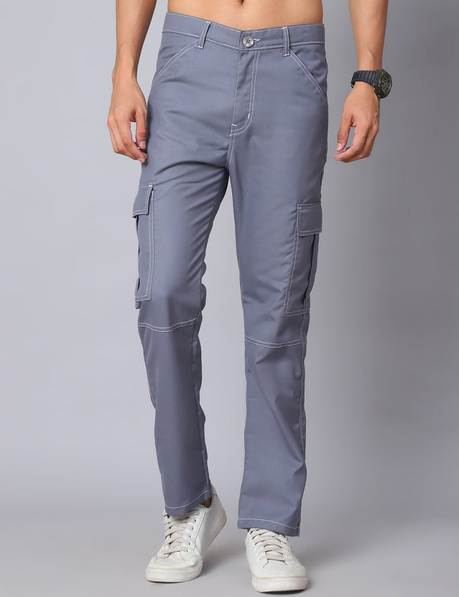 Indian needle Men's Casual Cotton Blend Solid Cargo Pants - KGP_156Light-Grey_30