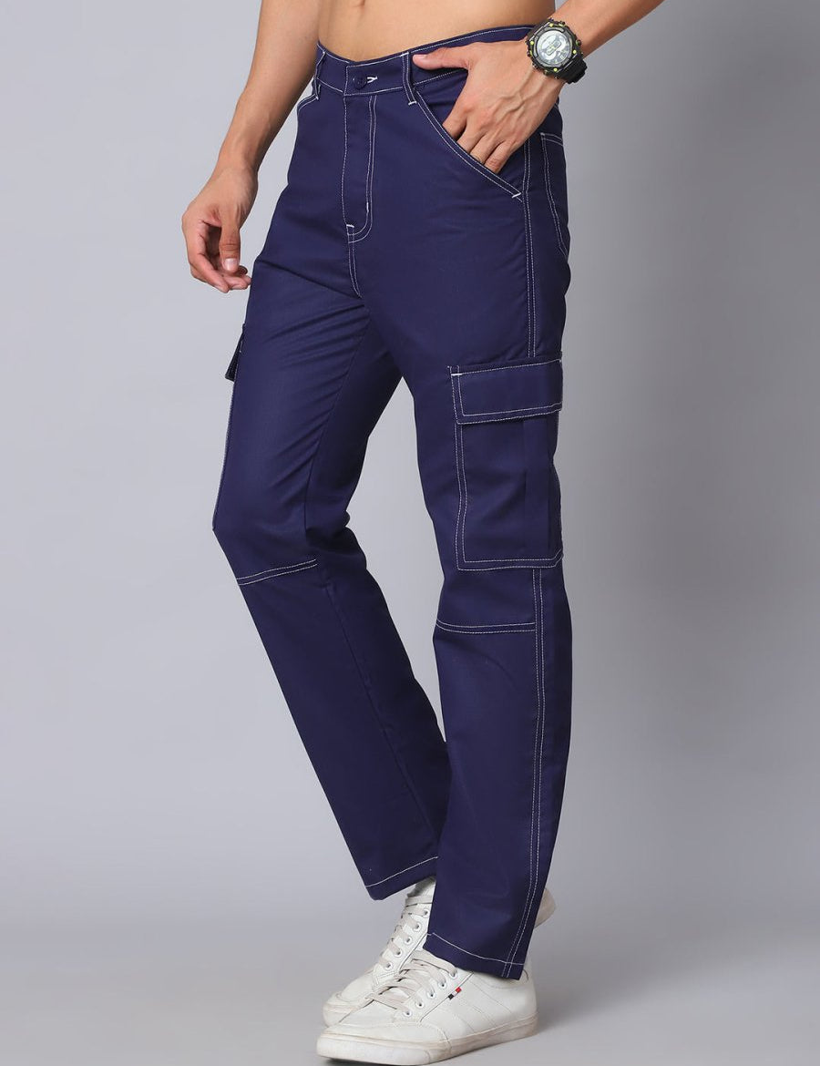 Indian needle Men's Casual Cotton Blend Solid Cargo Pants - KGP_156Navy_30
