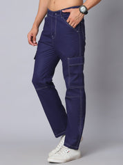 Indian needle Men's Casual Cotton Blend Solid Cargo Pants - KGP_156Navy_30