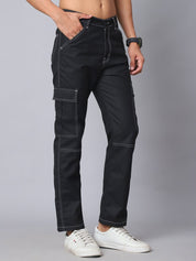 Indian needle Men's Casual Cotton Blend Solid Cargo Pants - KGP_156Black_30
