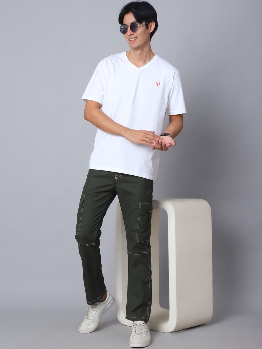Indian needle Men's Casual Cotton Blend Solid Cargo Pants - KGP_156Olive_30