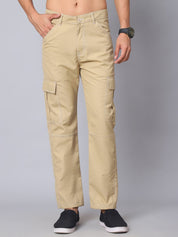 Indian needle Men's Casual Cotton Blend Solid Cargo Pants - KGP_156Beige_30