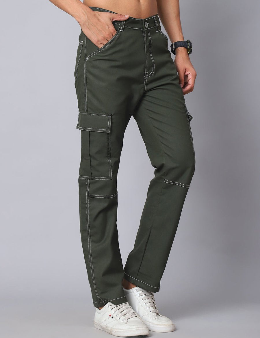 Indian needle Men's Casual Cotton Blend Solid Cargo Pants - KGP_156Olive_30