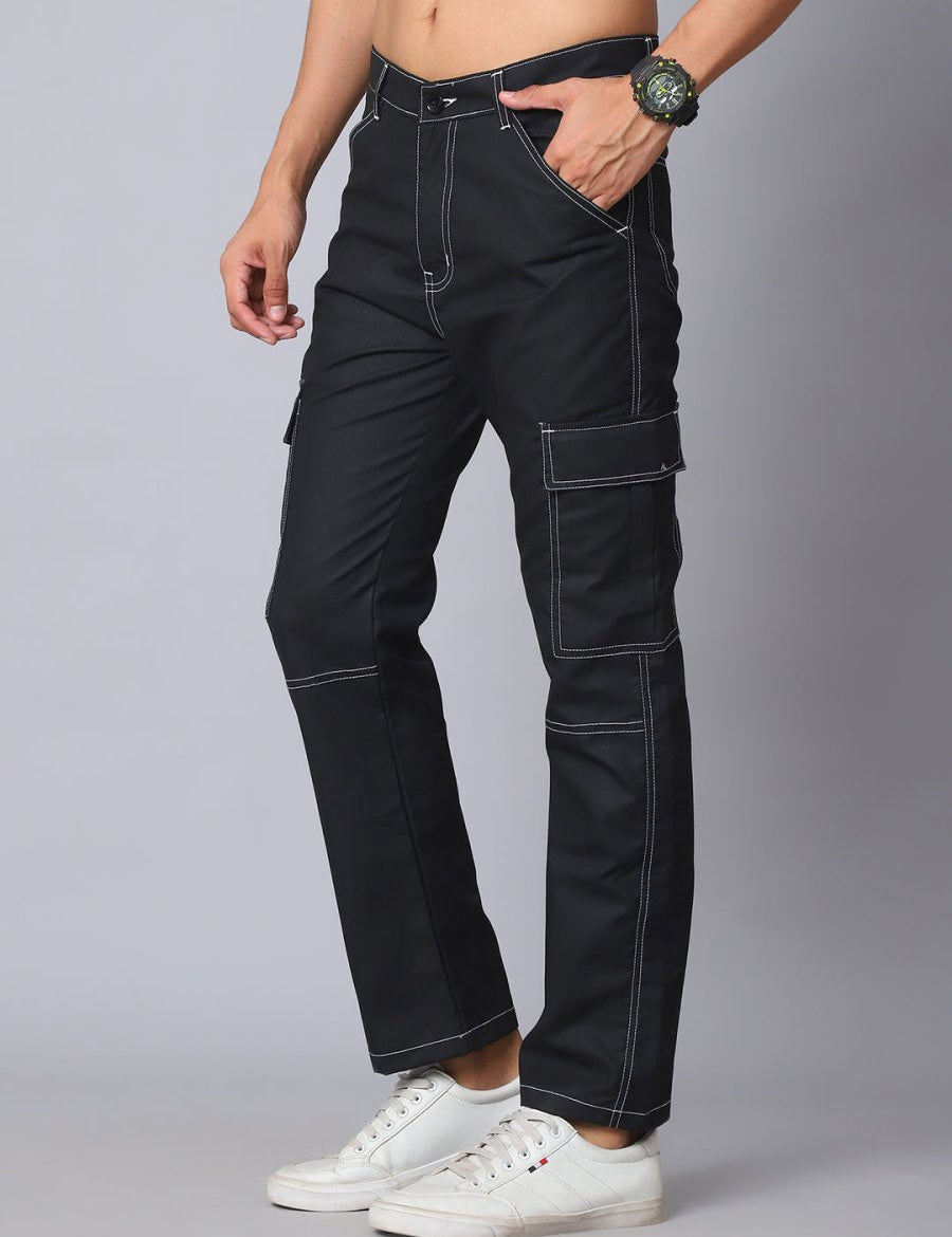 Indian needle Men's Casual Cotton Blend Solid Cargo Pants - KGP_156Black_30