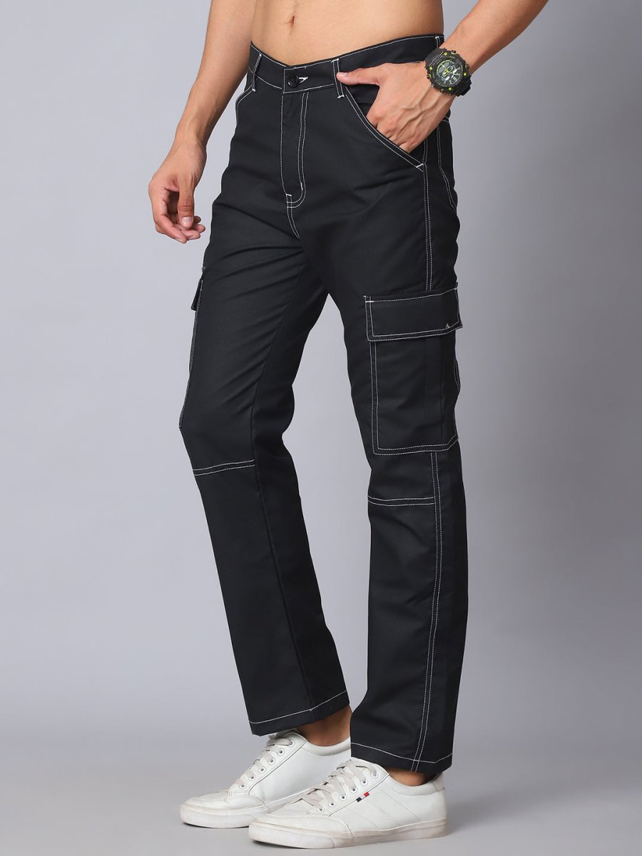Indian needle Men's Casual Cotton Blend Solid Cargo Pants - KGP_156Black_30