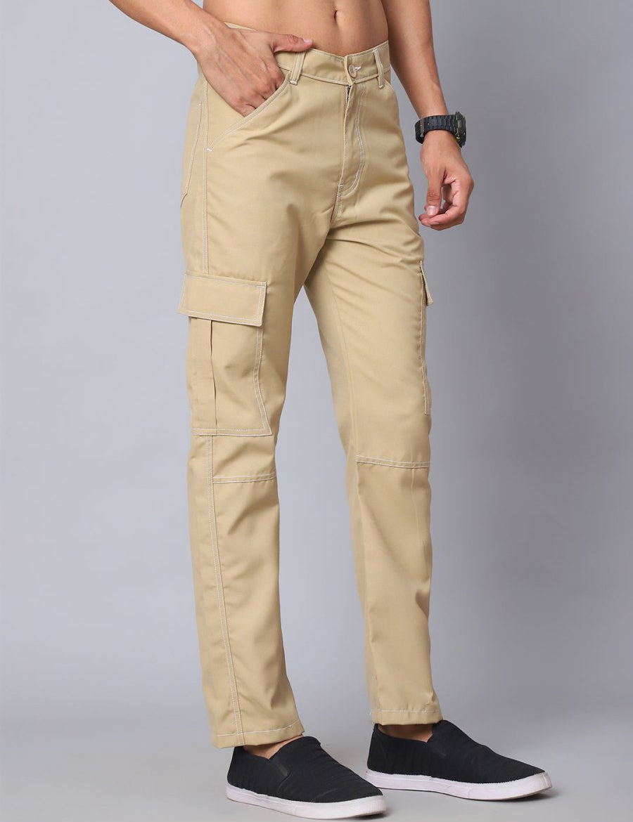 Indian needle Men's Casual Cotton Blend Solid Cargo Pants - KGP_156Beige_30