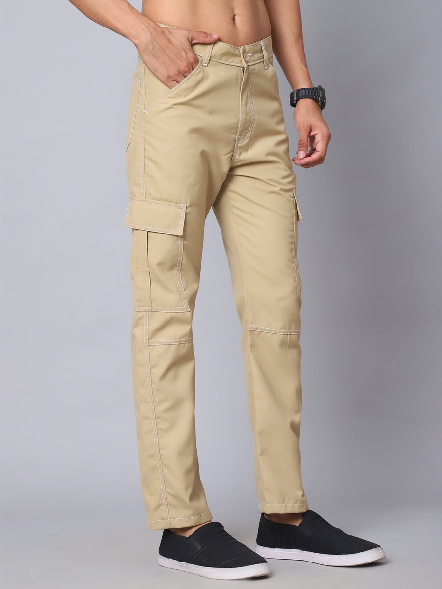 Indian needle Men's Casual Cotton Blend Solid Cargo Pants - KGP_156Beige_30