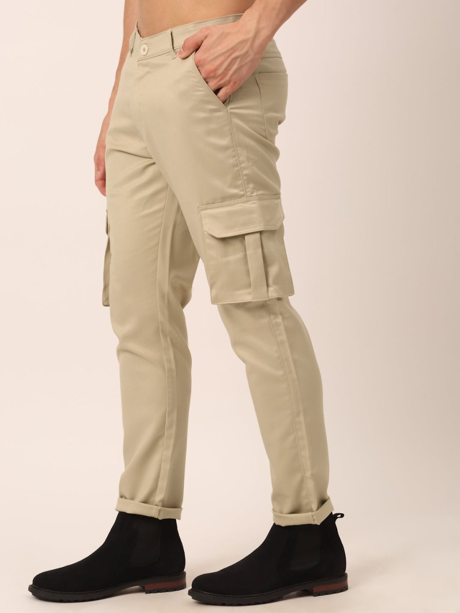 Indian Needle Men's Casual Cotton Solid Cargo Pants - KGP_154Cream_30