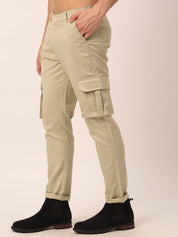 Indian Needle Men's Casual Cotton Solid Cargo Pants - KGP_154Cream_30