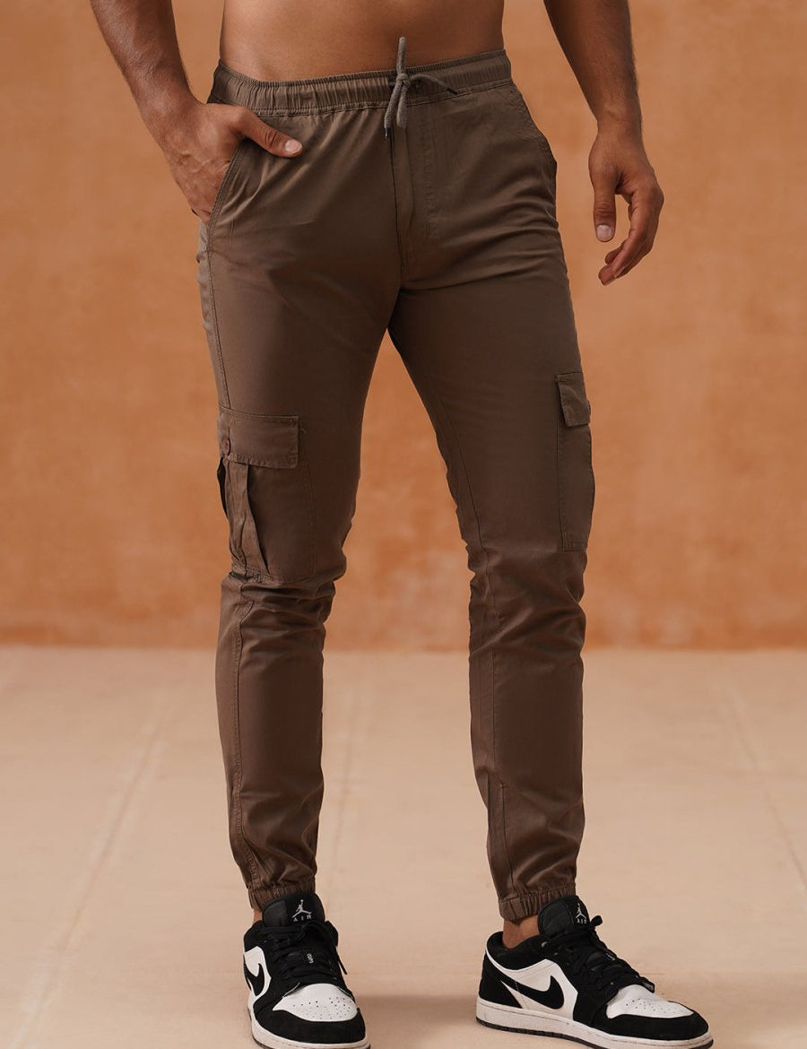 Indian Needle Men's Casual Cotton Solid Cargo Pants - KGP_155Brown_30
