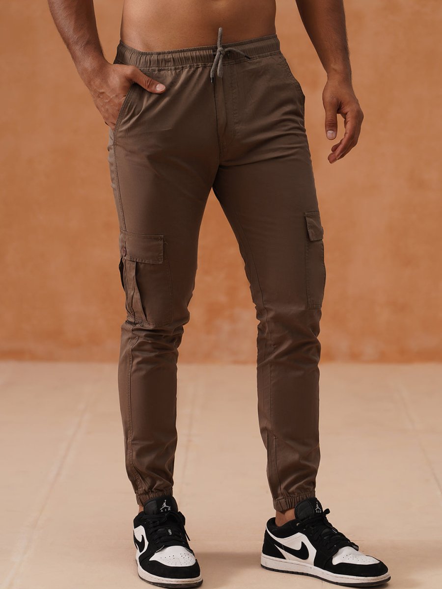 Indian Needle Men's Casual Cotton Solid Cargo Pants - KGP_155Brown_30