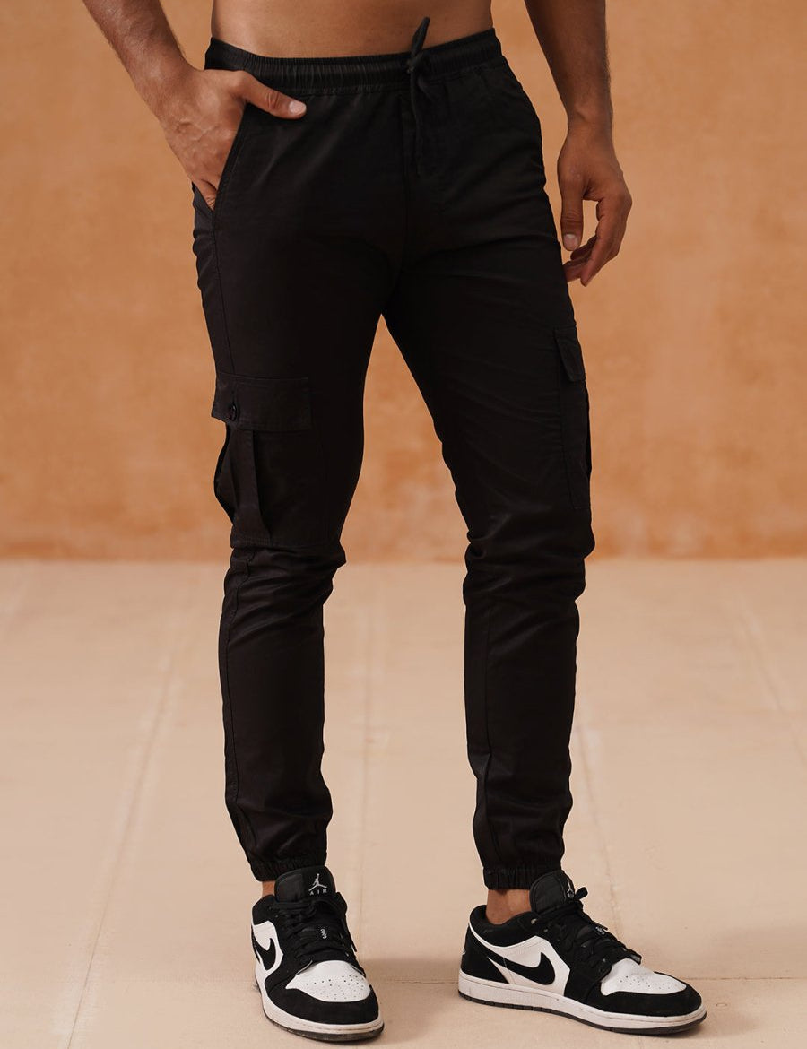 Indian Needle Men's Casual Cotton Solid Cargo Pants - KGP_155Black_30