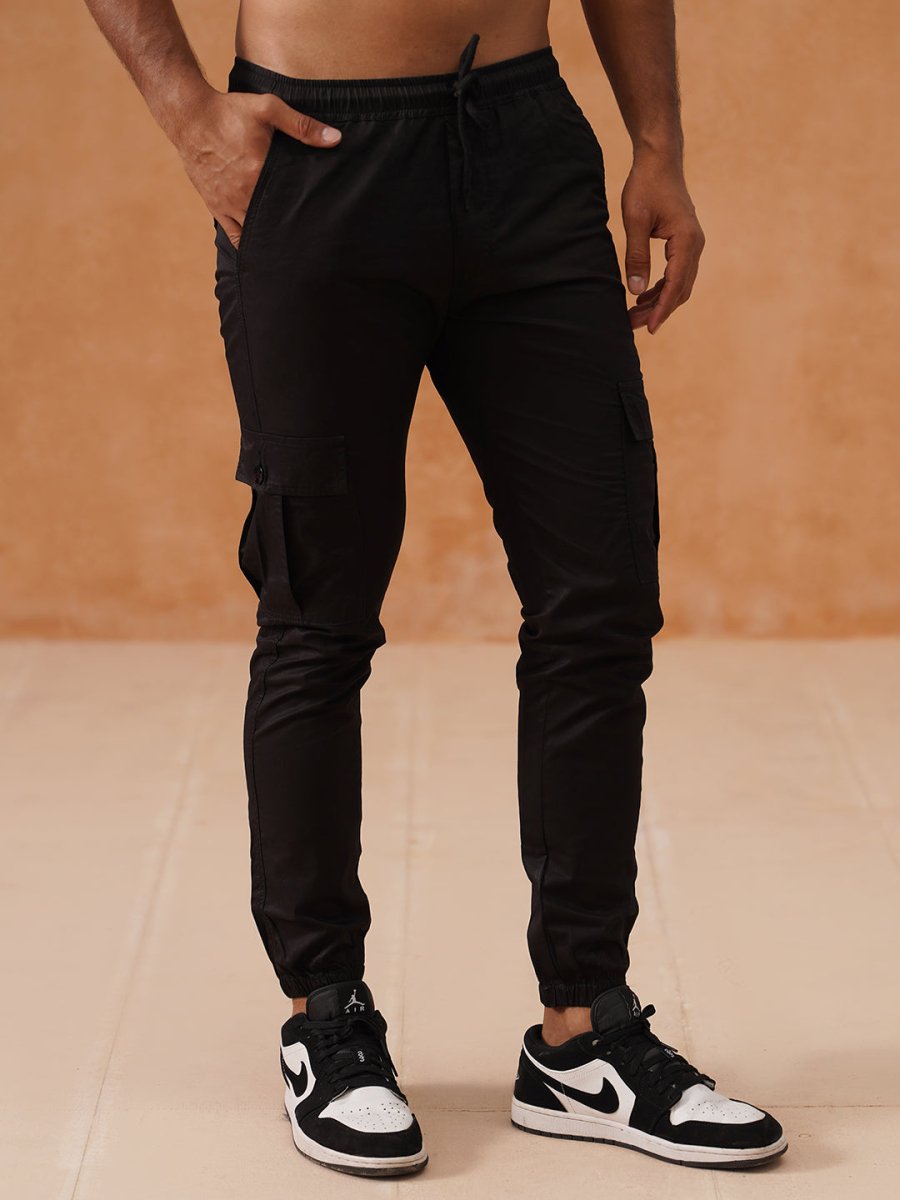 Indian Needle Men's Casual Cotton Solid Cargo Pants - KGP_155Black_30