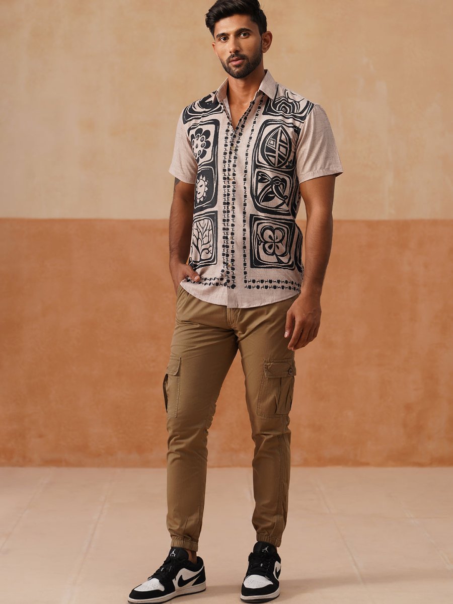 Indian Needle Men's Casual Cotton Solid Cargo Pants - KGP_155Beige_30