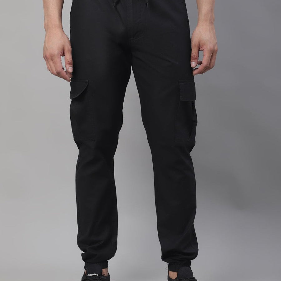 Indian Needle Men's Casual Cotton Solid Cargo Pants - KGP_155Black_30