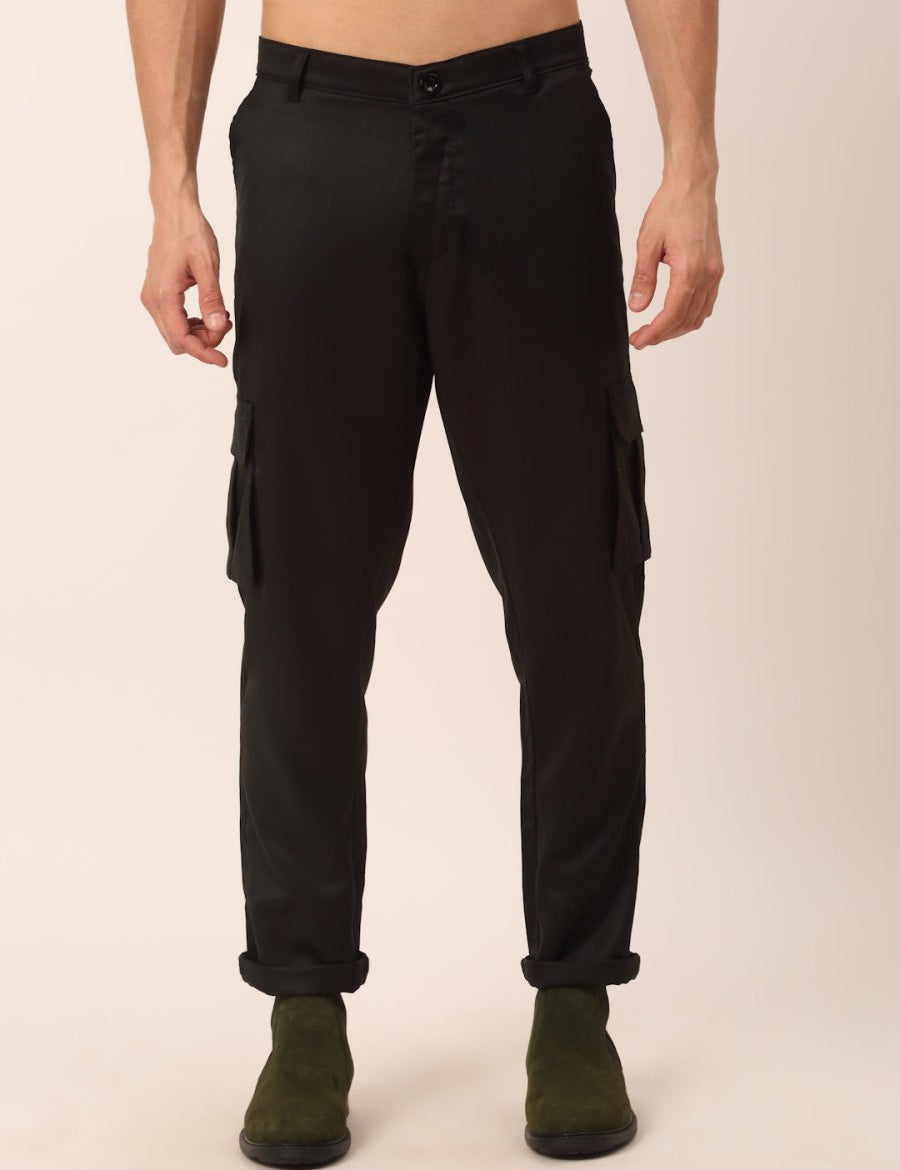Indian Needle Men's Casual Cotton Solid Cargo Pants - KGP_154Black_30