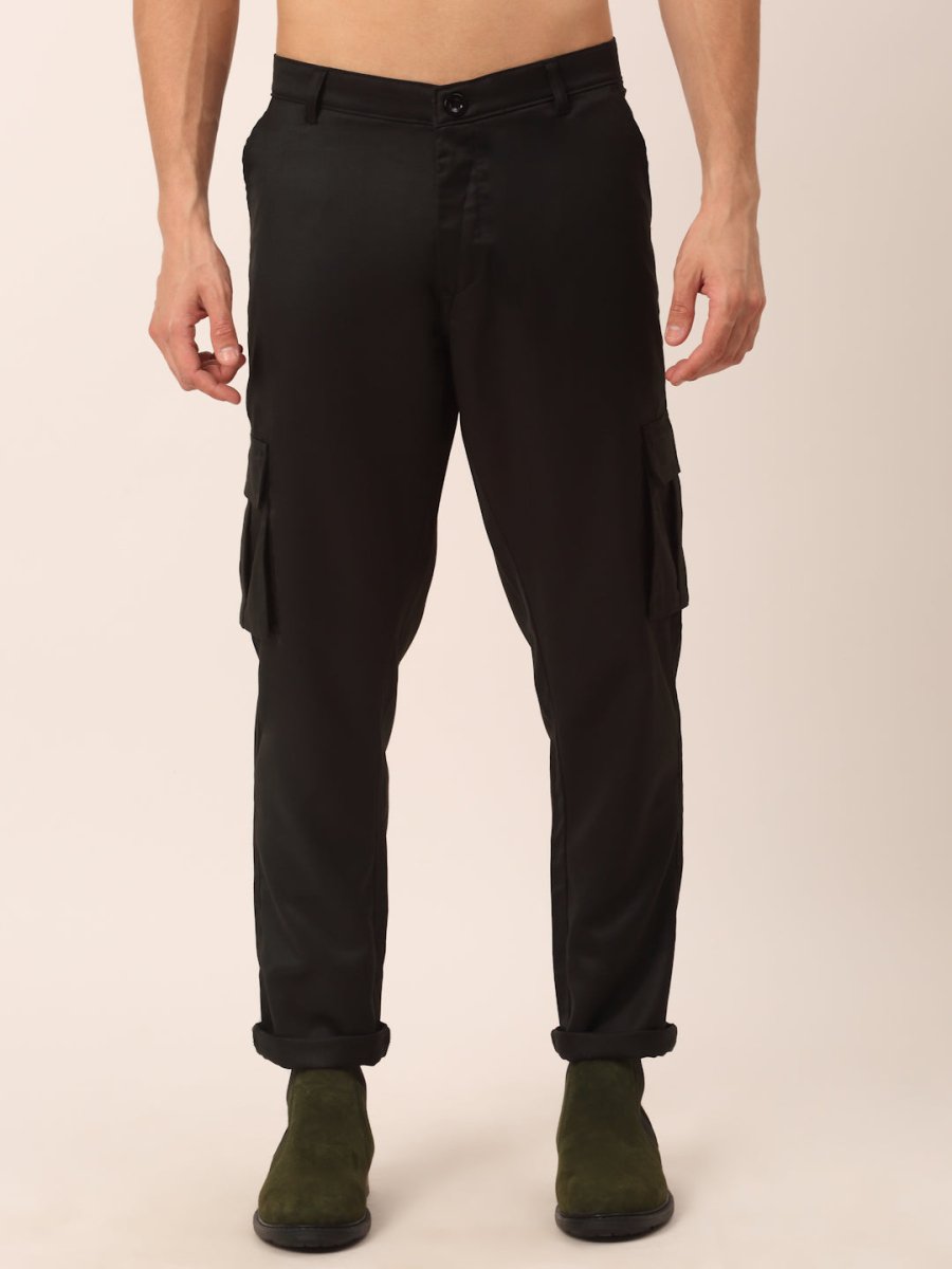 Indian Needle Men's Casual Cotton Solid Cargo Pants - KGP_154Black_30