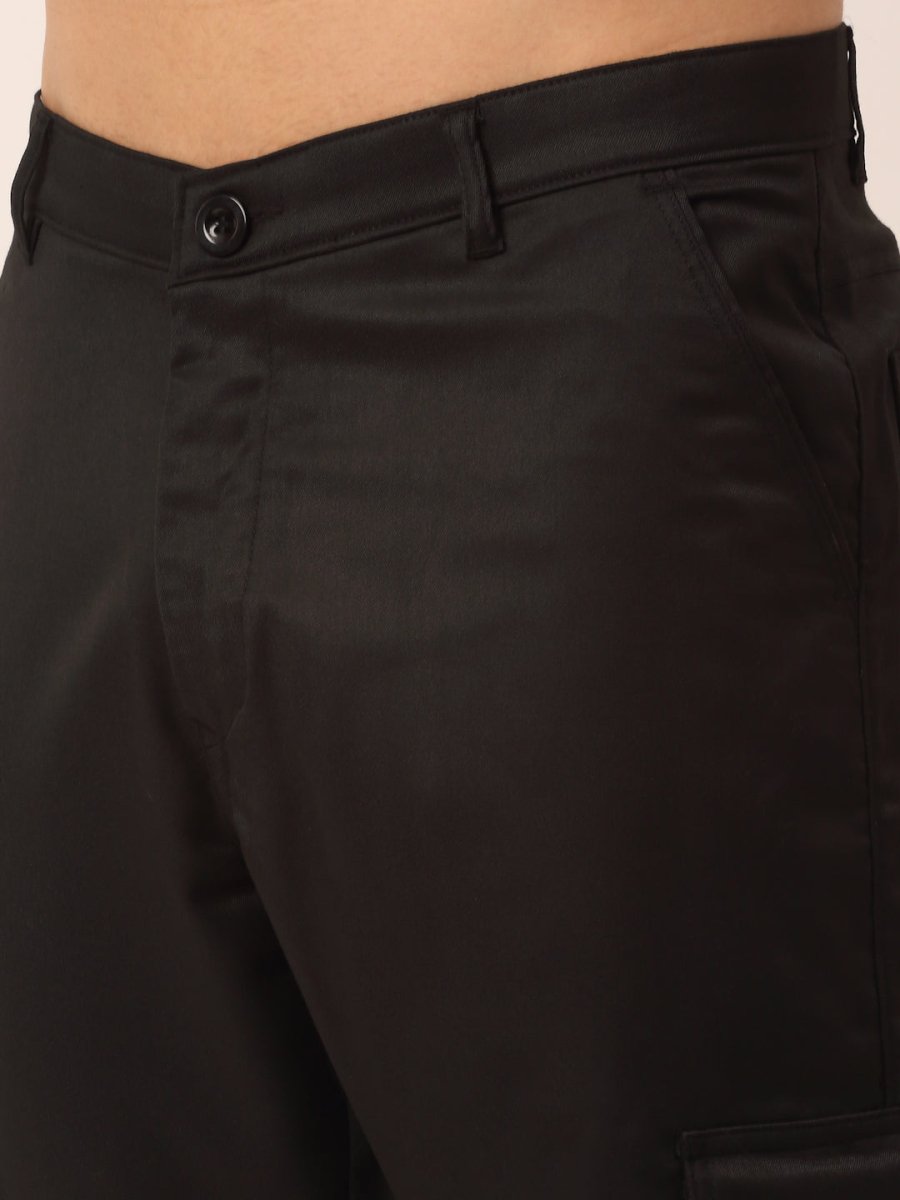 Indian Needle Men's Casual Cotton Solid Cargo Pants - KGP_154Black_30