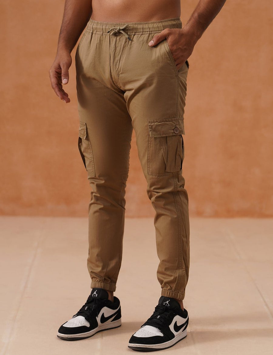 Indian Needle Men's Casual Cotton Solid Cargo Pants - KGP_155Beige_30