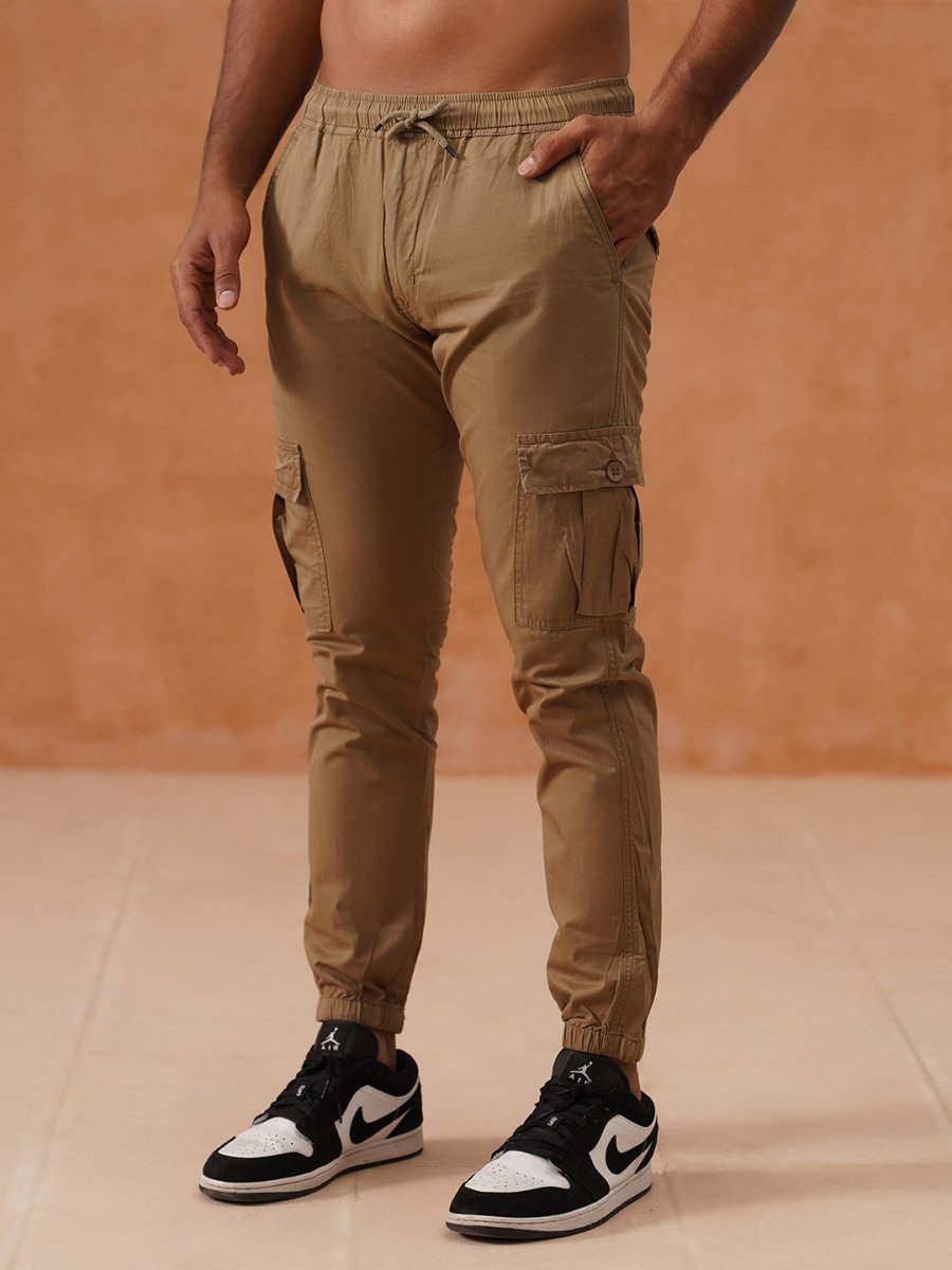 Indian Needle Men's Casual Cotton Solid Cargo Pants - KGP_155Beige_30