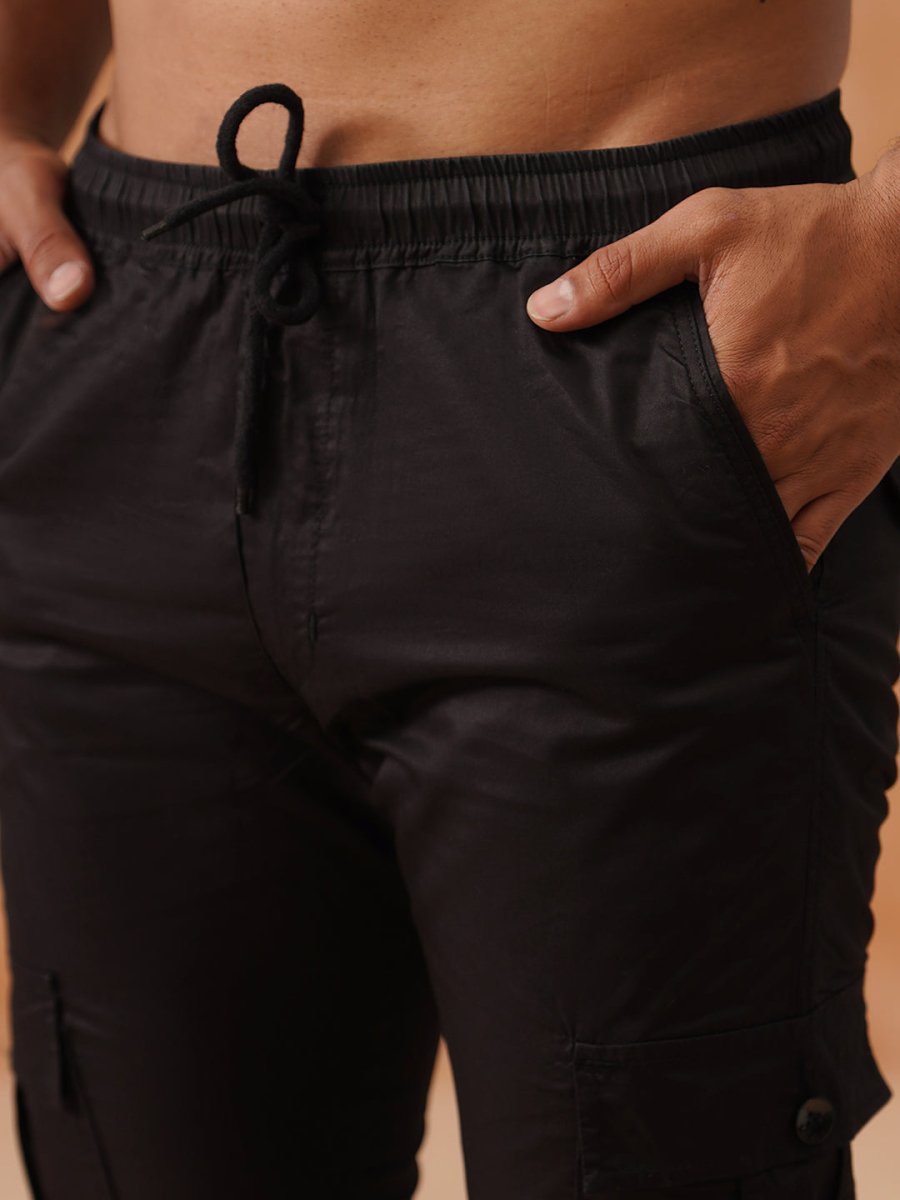 Indian Needle Men's Casual Cotton Solid Cargo Pants - KGP_155Black_30